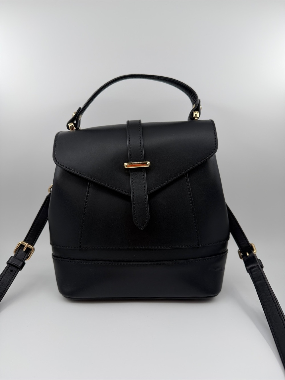Minimalist Black Faux-Leather Top Handle Backpack